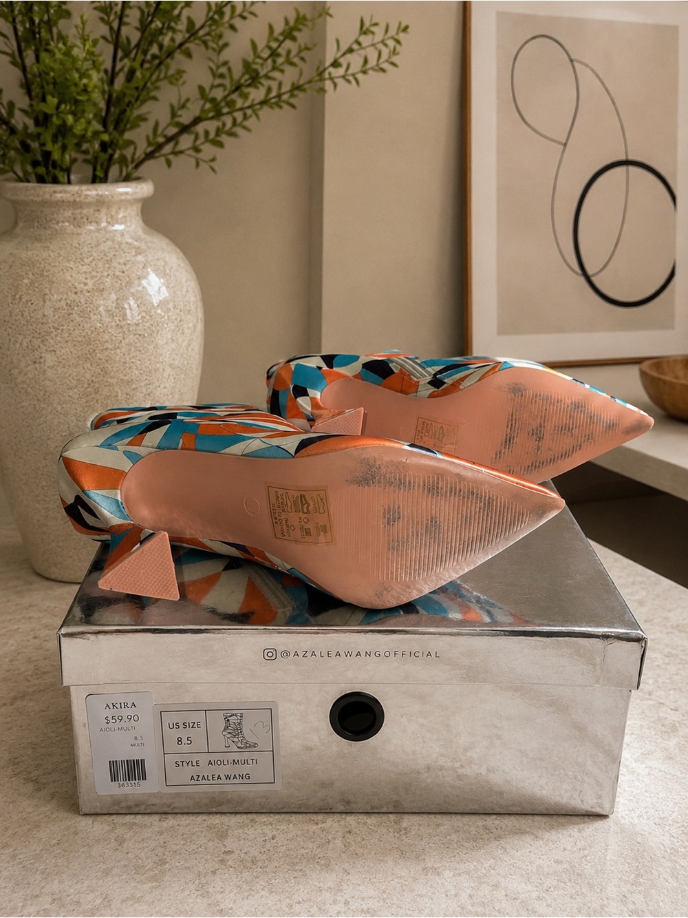 Azalea Wang - Orange Multi Geometric Ankle Boots - Picture 8 of 9